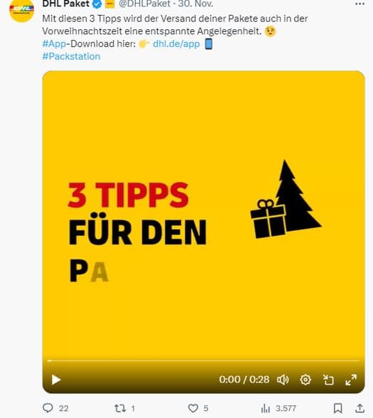 Screenshot eines Postings auf Twitter, das das quadratische Videoformat zeigt.