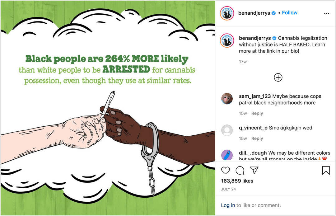 Brand Activism Kampagne der Marke Ben & Jerry's auf Instagram