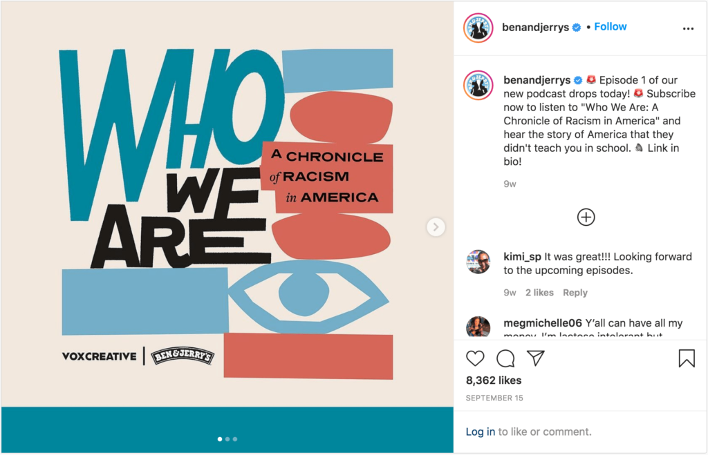Soziales Engagement von Ben & Jerry's auf Instagram