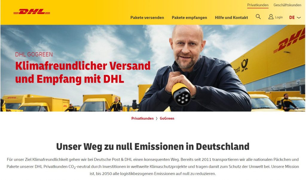 Screenshot von Nachhaltigkeitskommunikation der Deutschen Post.
